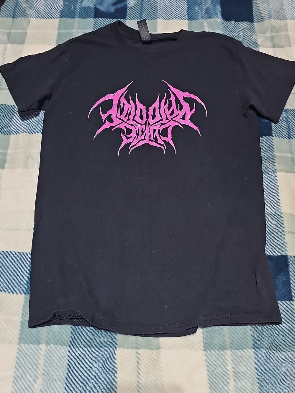 Gildan Black Tee with Bright Pink Graphic
